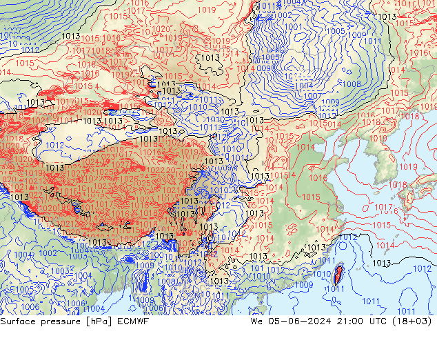 地面气压 ECMWF 星期三 05.06.2024 21 UTC