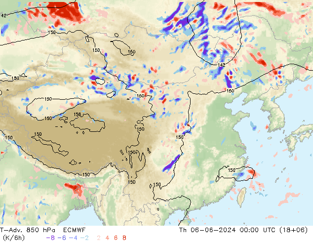 T-Adv. 850 hPa ECMWF Th 06.06.2024 00 UTC