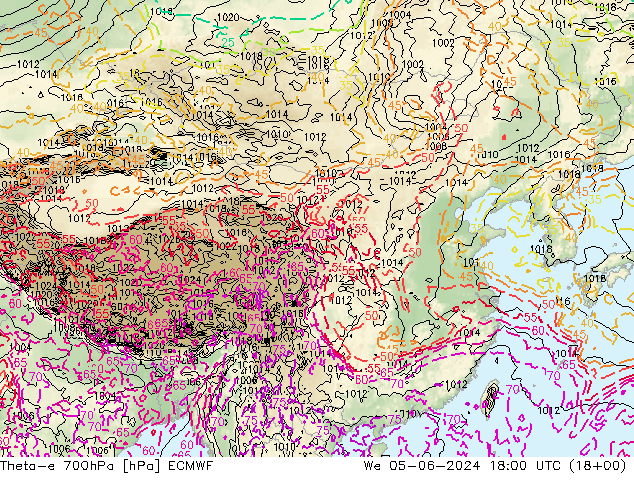 Theta-e 700hPa ECMWF mer 05.06.2024 18 UTC