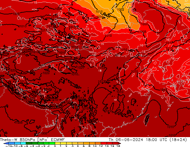 Theta-W 850hPa ECMWF 星期四 06.06.2024 18 UTC