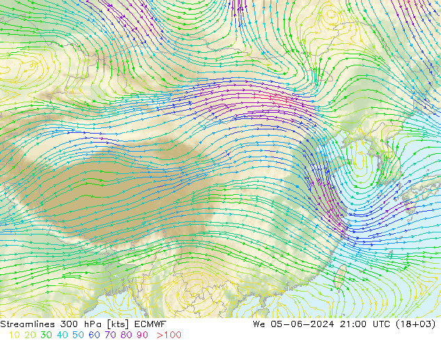 风 300 hPa ECMWF 星期三 05.06.2024 21 UTC