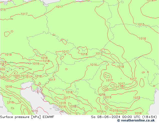 Presión superficial ECMWF sáb 08.06.2024 00 UTC