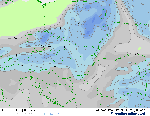 RH 700 hPa ECMWF  06.06.2024 06 UTC