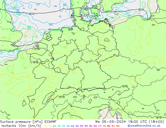 10米等风速线 (kph) ECMWF 星期三 05.06.2024 18 UTC