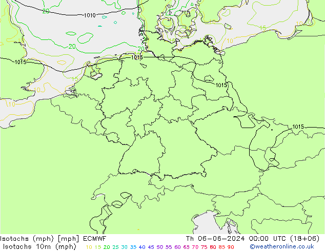 Isotachs (mph) ECMWF Th 06.06.2024 00 UTC