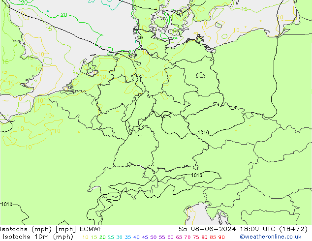 Eşrüzgar Hızları mph ECMWF Cts 08.06.2024 18 UTC