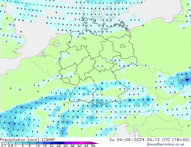 Precipitation ECMWF Su 09.06.2024 12 UTC