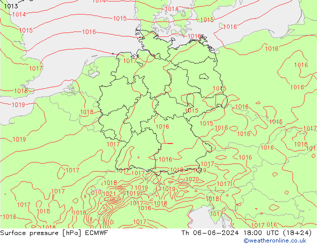 Atmosférický tlak ECMWF Čt 06.06.2024 18 UTC