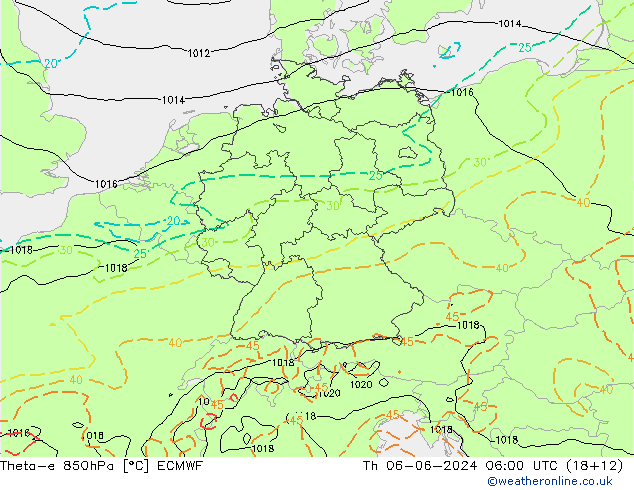 Theta-e 850hPa ECMWF Th 06.06.2024 06 UTC