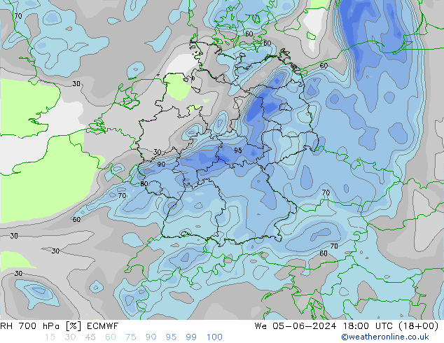 RH 700 hPa ECMWF  05.06.2024 18 UTC