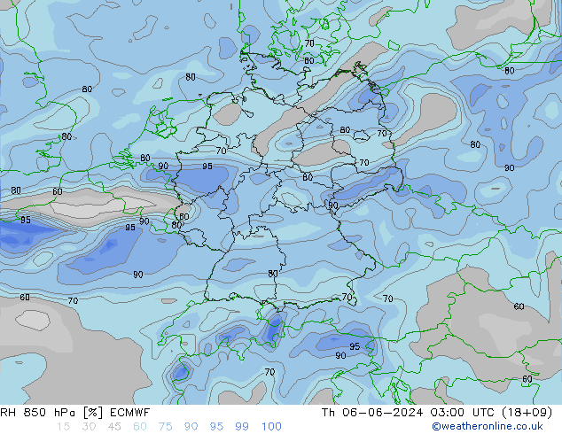 RH 850 hPa ECMWF Th 06.06.2024 03 UTC