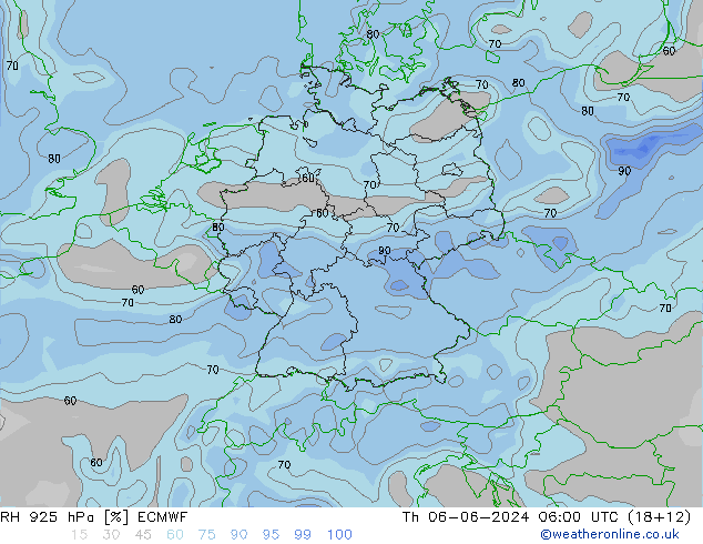 RH 925 hPa ECMWF czw. 06.06.2024 06 UTC