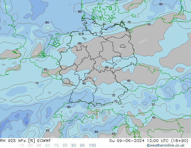 RH 925 hPa ECMWF Dom 09.06.2024 12 UTC