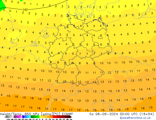 Z500/Yağmur (+YB)/Z850 ECMWF Cts 08.06.2024 00 UTC