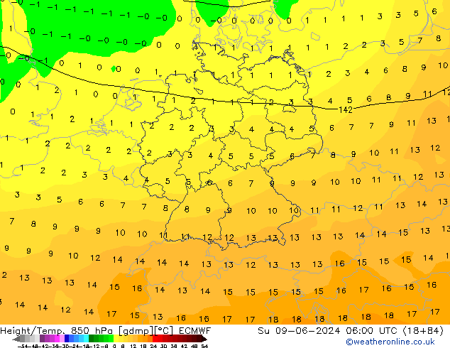 Height/Temp. 850 hPa ECMWF dom 09.06.2024 06 UTC