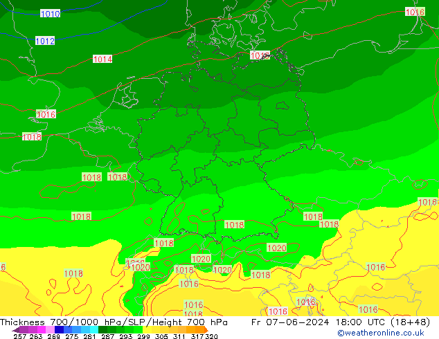 Thck 700-1000 hPa ECMWF Fr 07.06.2024 18 UTC