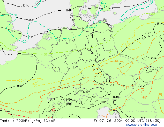 Theta-e 700hPa ECMWF Fr 07.06.2024 00 UTC