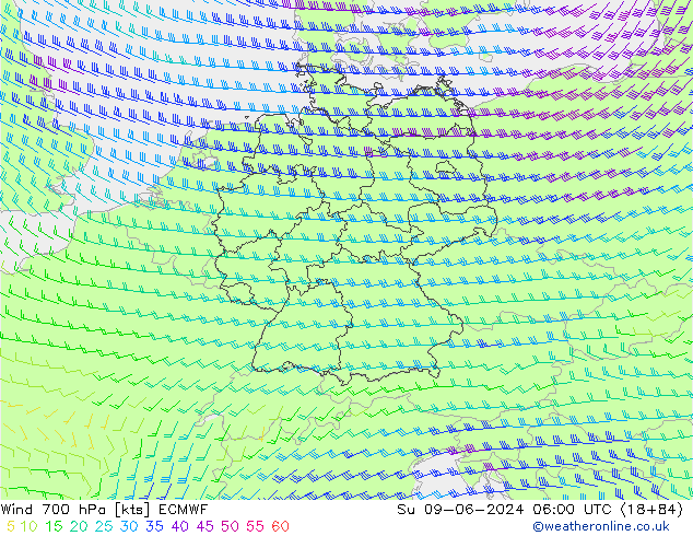 Vent 700 hPa ECMWF dim 09.06.2024 06 UTC