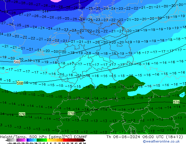 Height/Temp. 500 hPa ECMWF Th 06.06.2024 06 UTC