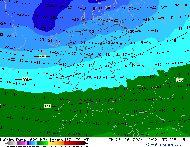 Z500/Rain (+SLP)/Z850 ECMWF Th 06.06.2024 12 UTC