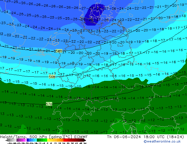 Z500/Rain (+SLP)/Z850 ECMWF jeu 06.06.2024 18 UTC