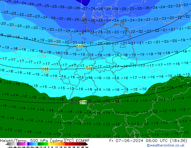 Z500/Rain (+SLP)/Z850 ECMWF vie 07.06.2024 06 UTC