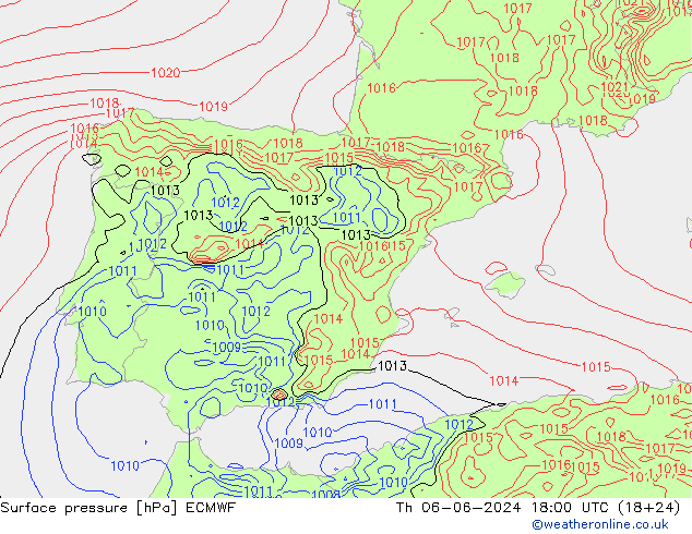 pressão do solo ECMWF Qui 06.06.2024 18 UTC