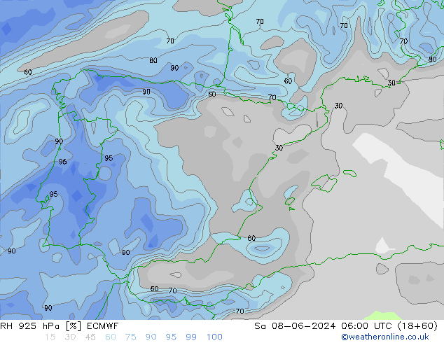 RH 925 hPa ECMWF Sa 08.06.2024 06 UTC