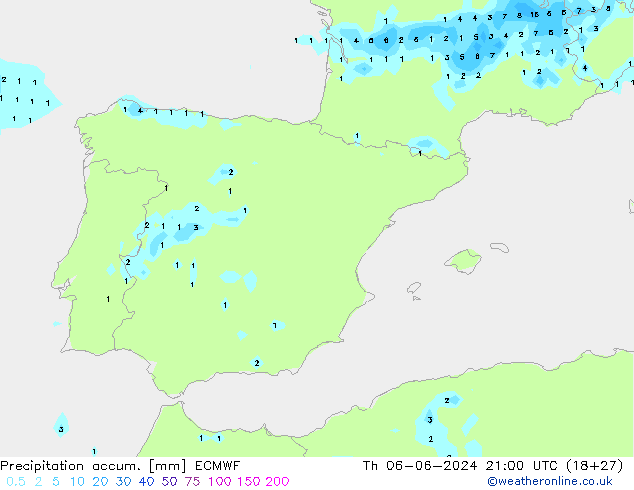 Precipitation accum. ECMWF Th 06.06.2024 21 UTC