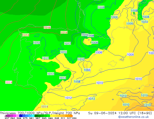 Thck 700-1000 hPa ECMWF Su 09.06.2024 12 UTC