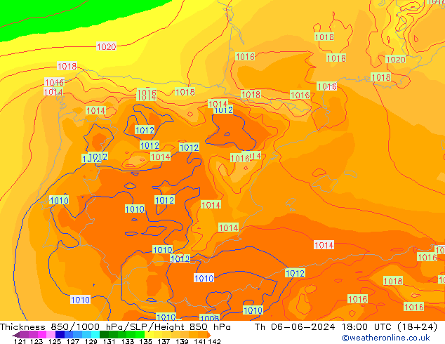 Thck 850-1000 hPa ECMWF Qui 06.06.2024 18 UTC