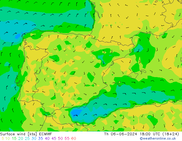 Vento 10 m ECMWF Qui 06.06.2024 18 UTC