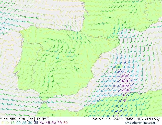 Wind 850 hPa ECMWF So 08.06.2024 06 UTC