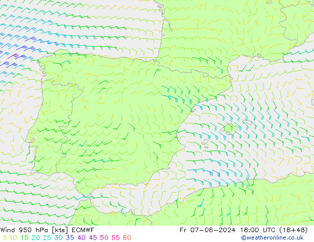 Vento 950 hPa ECMWF ven 07.06.2024 18 UTC