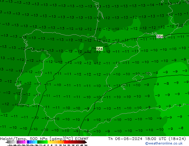 Height/Temp. 500 hPa ECMWF Qui 06.06.2024 18 UTC