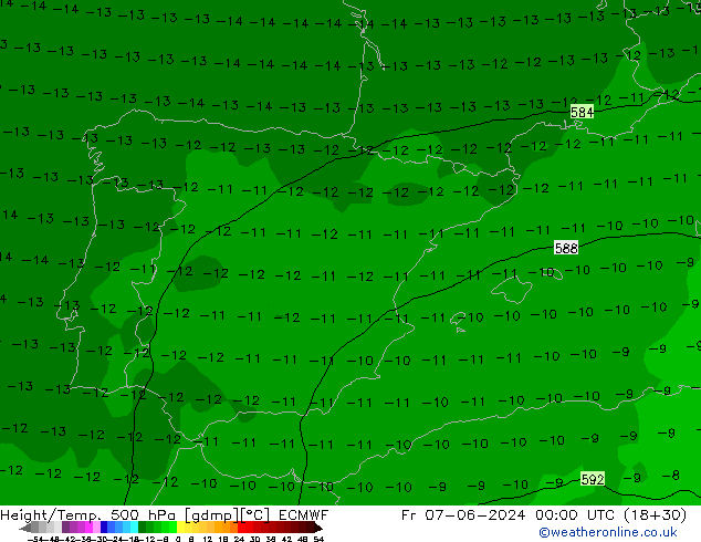 Z500/Rain (+SLP)/Z850 ECMWF Pá 07.06.2024 00 UTC