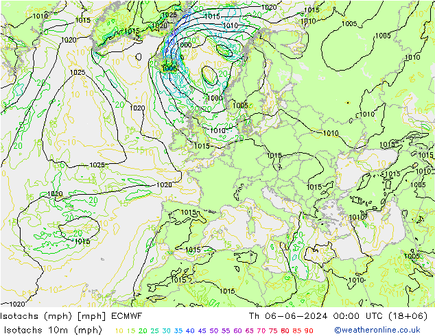 Isotachen (mph) ECMWF do 06.06.2024 00 UTC