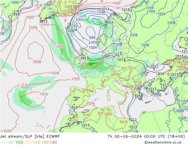 Jet stream/SLP ECMWF Th 06.06.2024 00 UTC