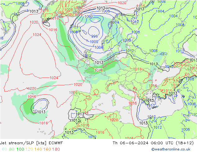 Polarjet/Bodendruck ECMWF Do 06.06.2024 06 UTC