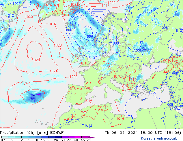 Precipitation (6h) ECMWF Th 06.06.2024 00 UTC