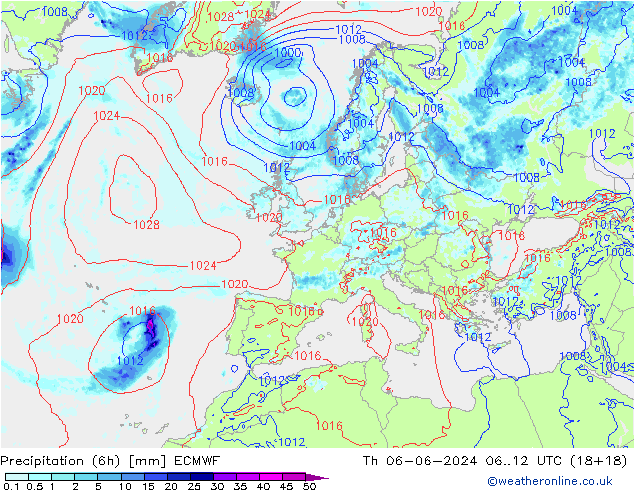 Z500/Rain (+SLP)/Z850 ECMWF Qui 06.06.2024 12 UTC