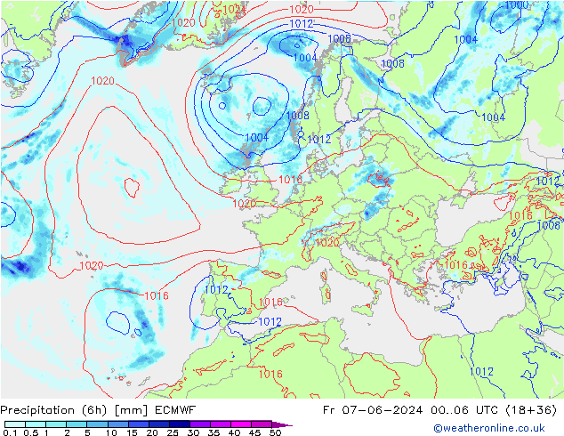 Z500/Rain (+SLP)/Z850 ECMWF ven 07.06.2024 06 UTC