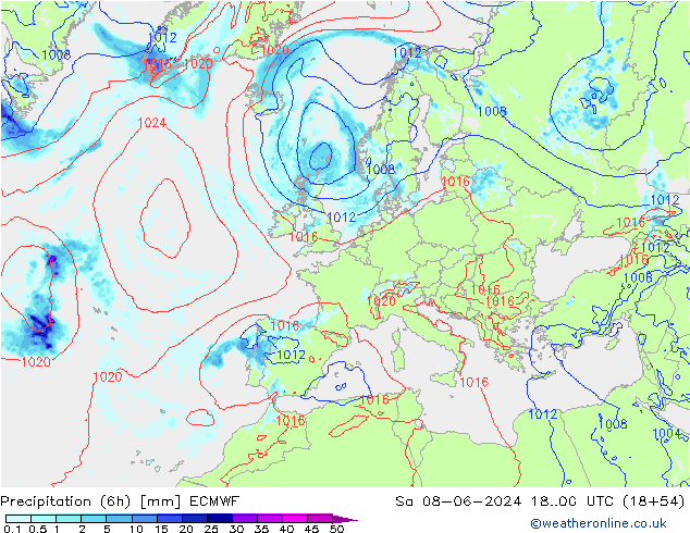 Z500/Rain (+SLP)/Z850 ECMWF sam 08.06.2024 00 UTC