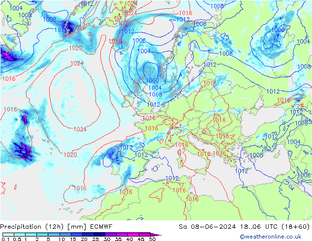 Precipitazione (12h) ECMWF sab 08.06.2024 06 UTC