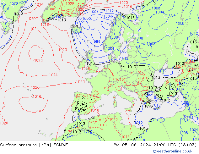 Atmosférický tlak ECMWF St 05.06.2024 21 UTC