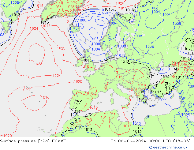 Pressione al suolo ECMWF gio 06.06.2024 00 UTC