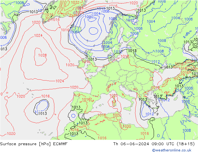 Surface pressure ECMWF Th 06.06.2024 09 UTC