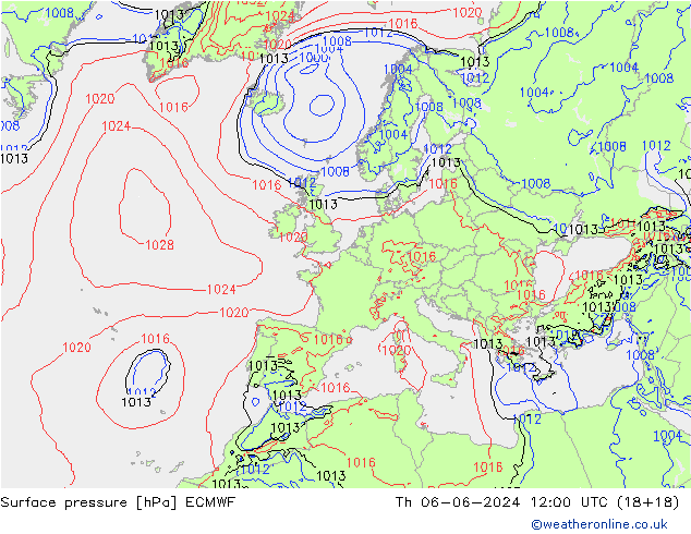 Pressione al suolo ECMWF gio 06.06.2024 12 UTC