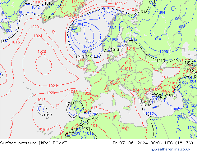 Pressione al suolo ECMWF ven 07.06.2024 00 UTC