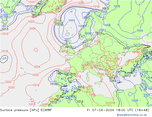 ciśnienie ECMWF pt. 07.06.2024 18 UTC